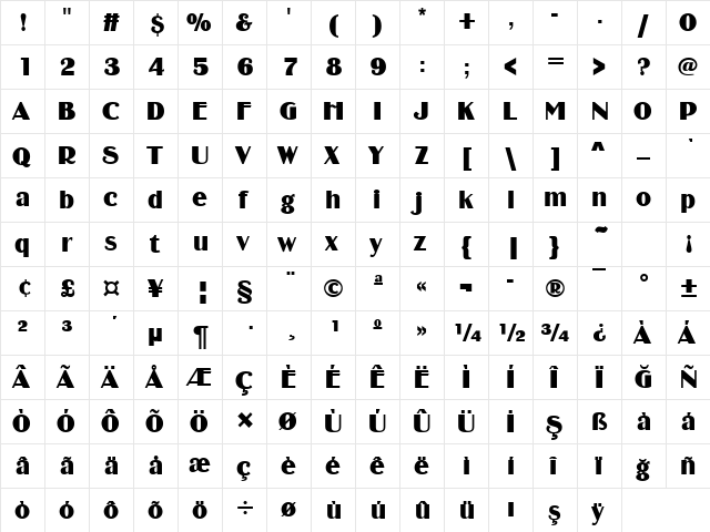 00845 Regular  glyph index