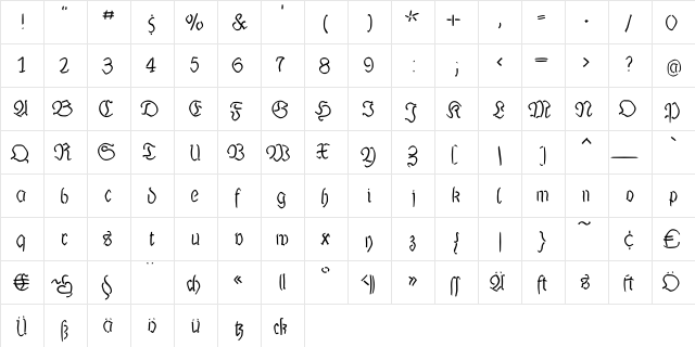 LutherMousedrawn Regular  glyph index