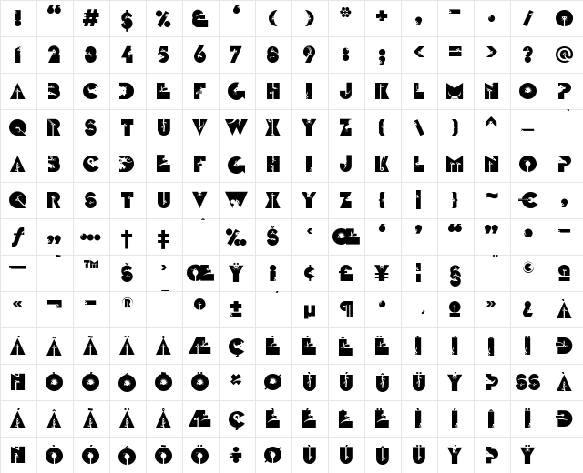 LTZootype Land Regular  glyph index