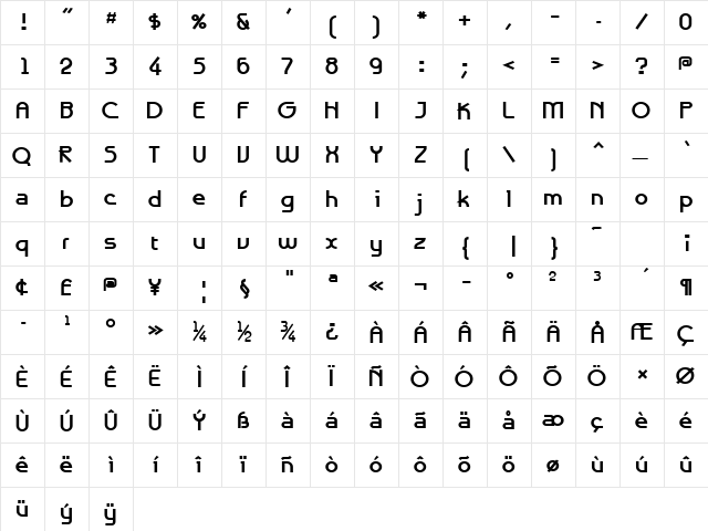 GalexicaExtraBold Regular  glyph index
