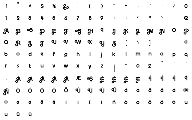 Embrionic55Swash Regular  glyph index