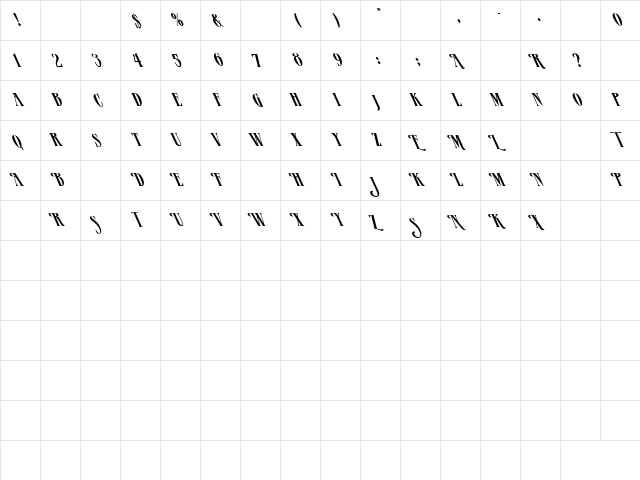 Mazama Leftie Regular  glyph index
