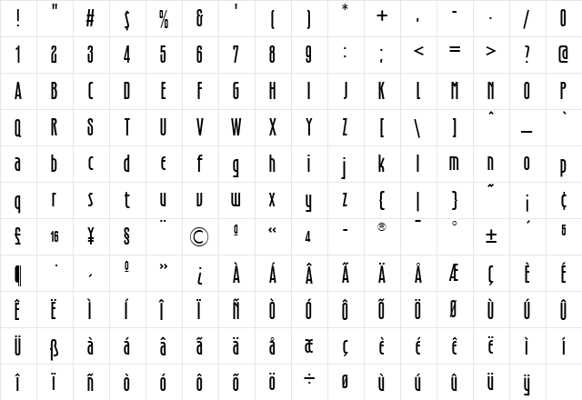 TFHotelmodTwo Medium  glyph index