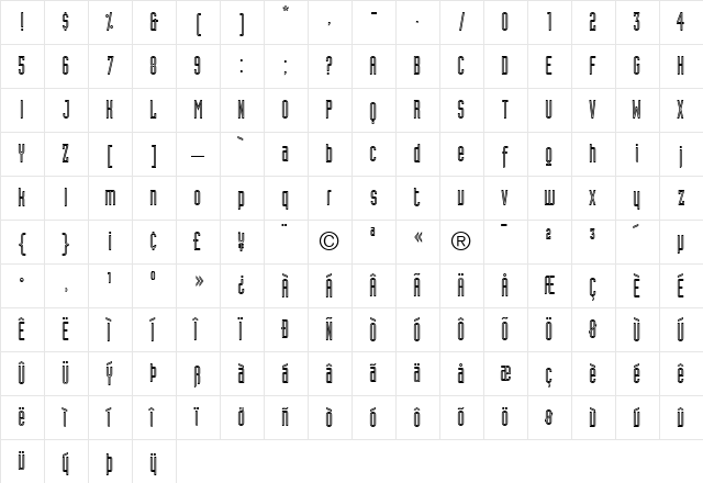 IndustriaInlineA Roman  glyph index