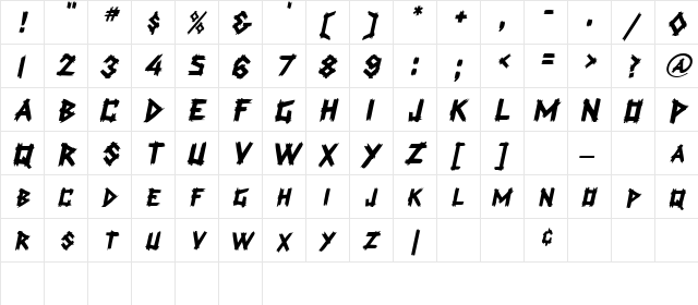 LogCabin Oblique  glyph index