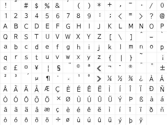 Togoshi Gothic Regular  glyph index