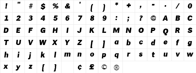 Hiero Display SSi Italic  glyph index