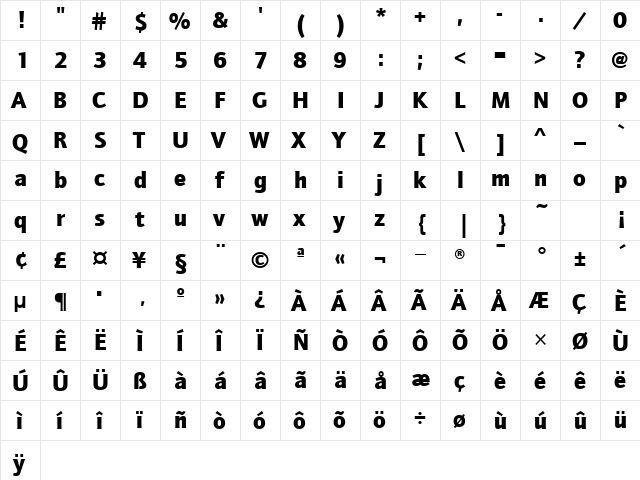 QuaySansITCTT Black  glyph index