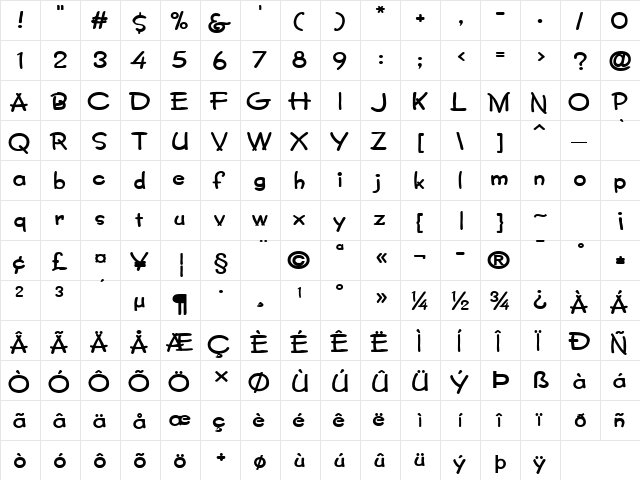 CrayonExtended Bold  glyph index