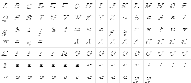 Delith Demo Line Italic  glyph index