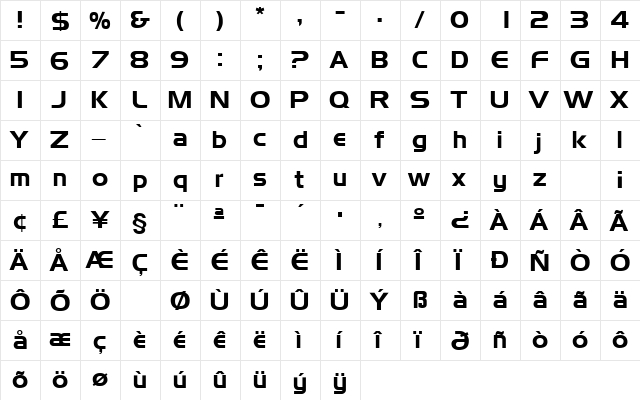 Niamey Regular  glyph index