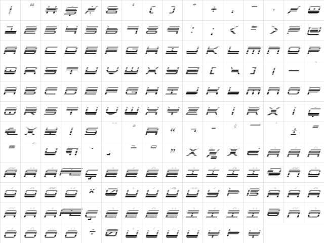 QuickGear Gradient Italic Italic  glyph index