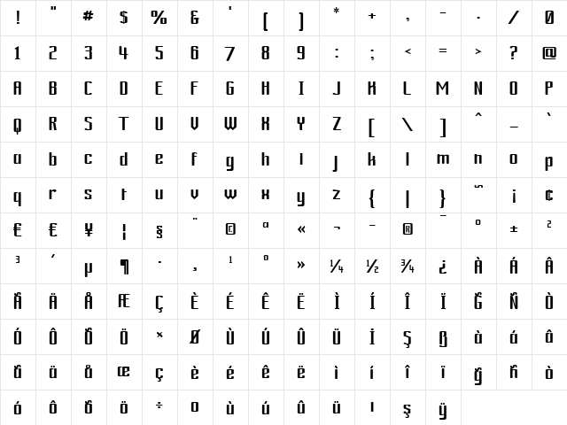 TR Ardour GM Regular  glyph index