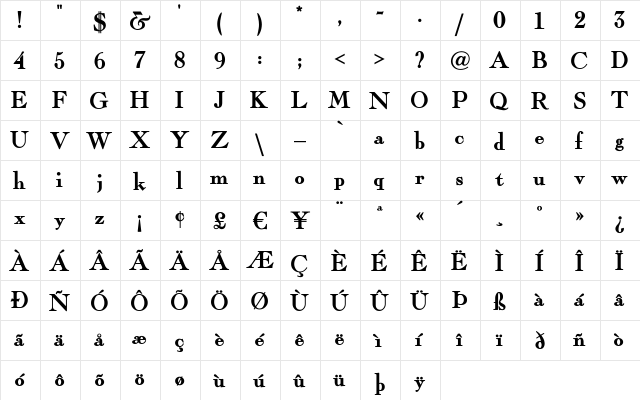 FairfaxStation Regular  glyph index