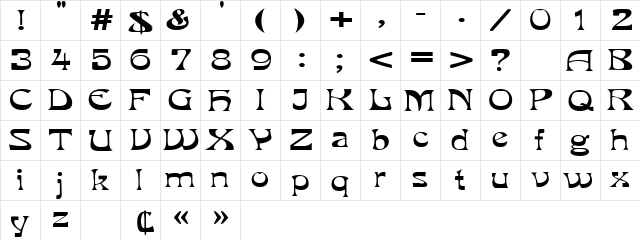 VanVeenExtended Regular  glyph index