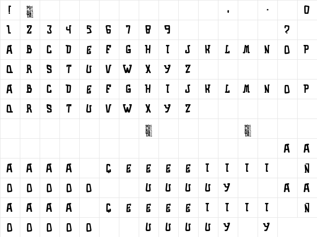 Pureta Regular  glyph index