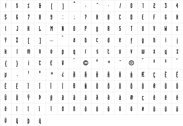 Industria SolidA Regular  glyph index
