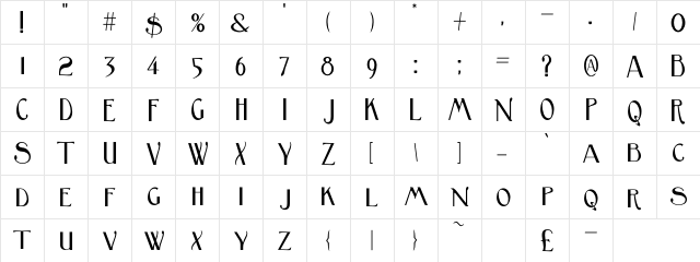 Birmingham Sans Serif Regular  glyph index