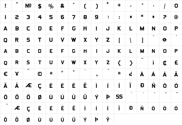 LHFAntiqueHalfBlock Regular  glyph index