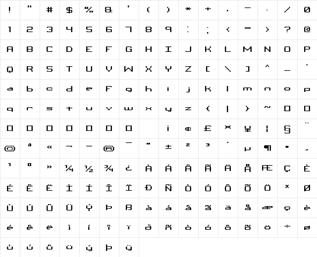 Binary X CHR BRK Regular  glyph index