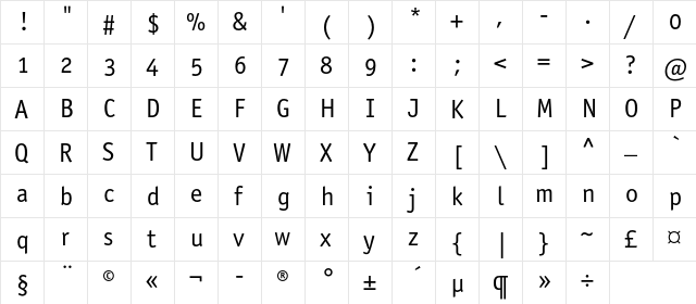 OfficinaSansBookOSC Regular  glyph index