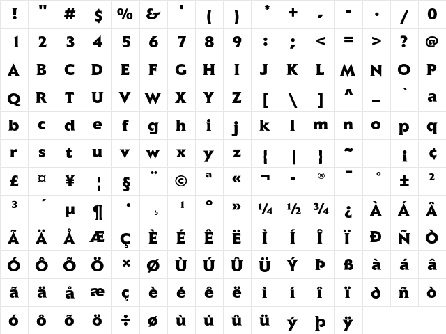 Elan ITC Std Black  glyph index