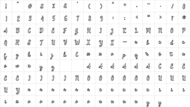 Baby Mommy Regular  glyph index