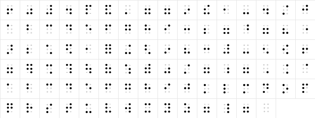 Braille AOE Regular  glyph index