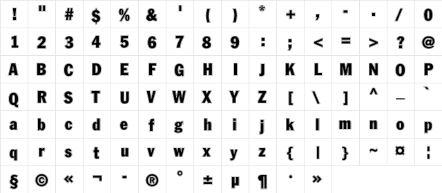 FagotCondConturC Regular  glyph index