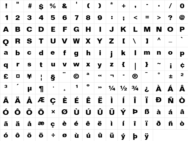 Folio Bold  glyph index