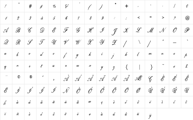 OPTIOriginal Regular  glyph index