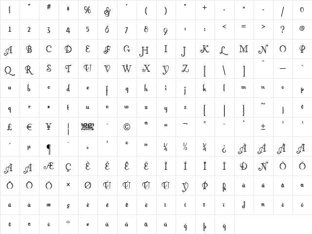 Little Lord Fontleroy NF Regular  glyph index