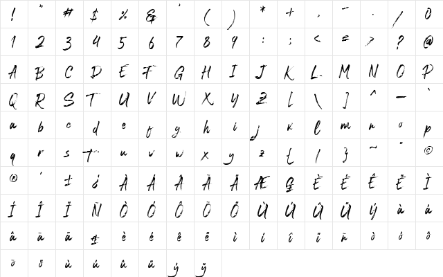Blastimo Regular  glyph index