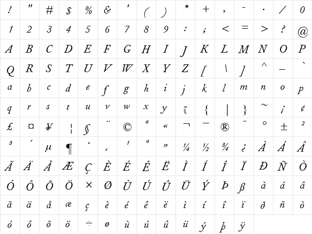 FournierMTTallCaps RomanItalic  glyph index