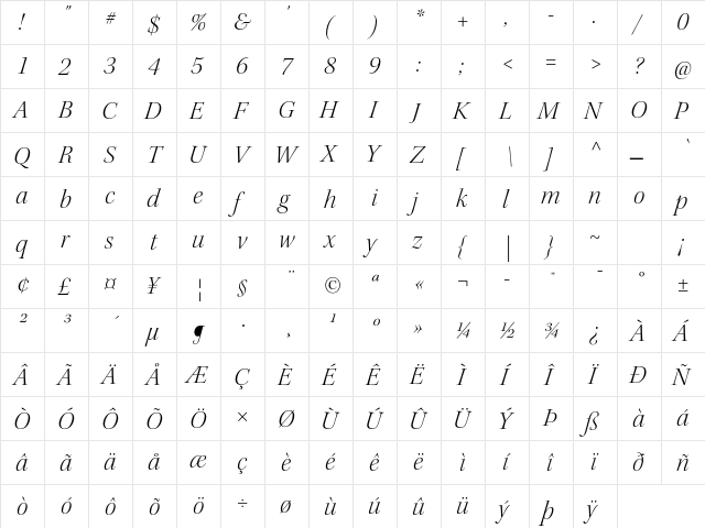 Kepler Std Light Italic Display  glyph index
