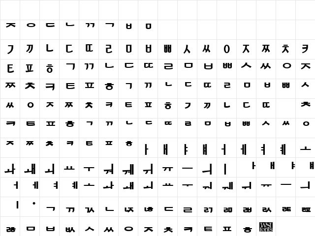 KoreanSans Bold  glyph index