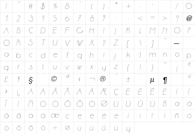 Aase LightItalic  glyph index