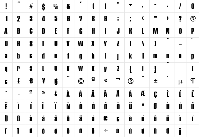 PlaketteSerial-Xbold Regular  glyph index