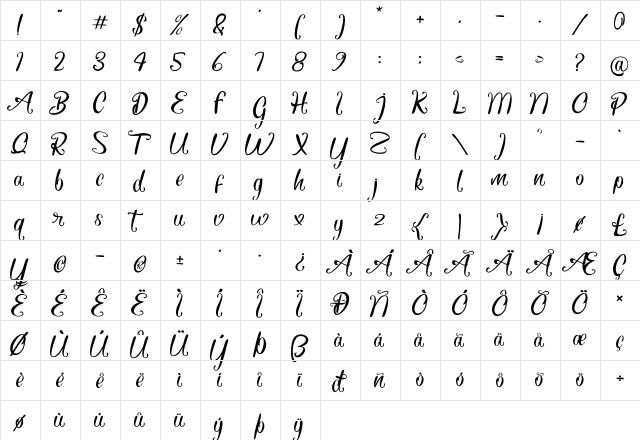 Hustyle Regular  glyph index