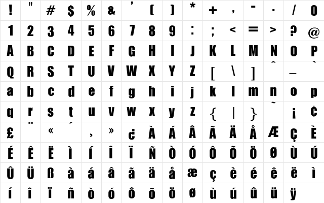 Figaro Regular  glyph index