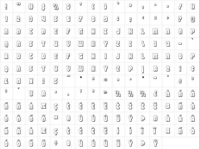 Shogunate 3D Regular  glyph index