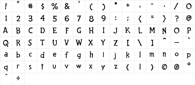 CCThingamajig Regular  glyph index