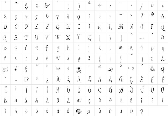 Quill Light  glyph index