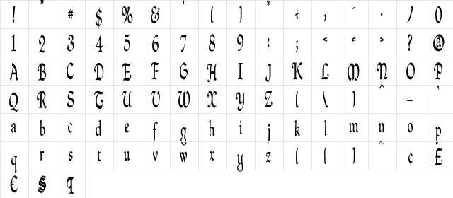 QuillPerpendicularCondensed normal  glyph index