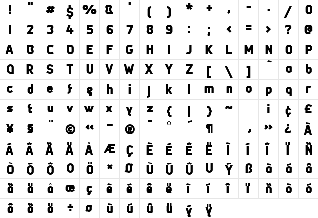 MetsysBlack Regular  glyph index