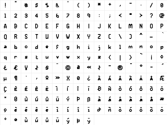 Praxis Bold  glyph index