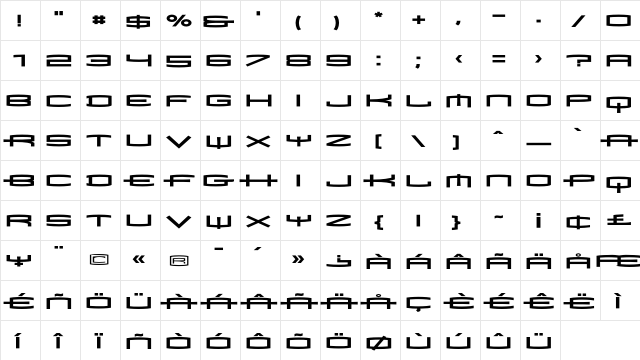 Mata Bold  glyph index