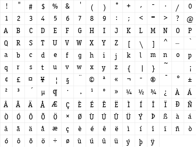 Officina Serif ITC TT Book  glyph index