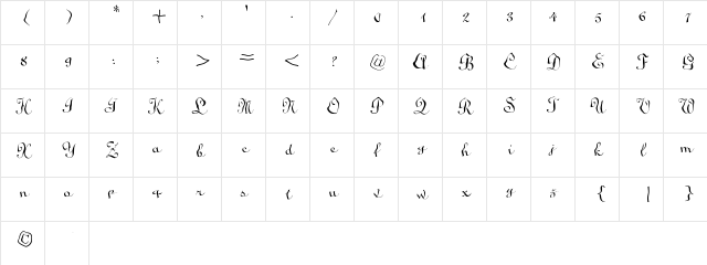 Lampery Regular  glyph index