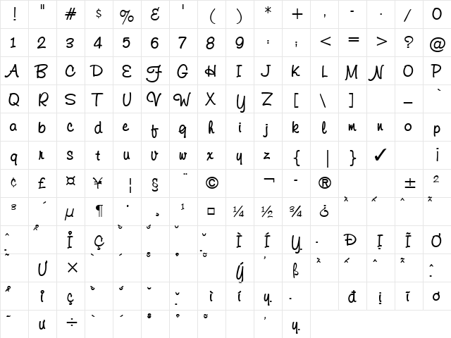 VNI-Diudang Regular  glyph index